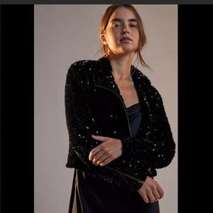 Anthropology Maeve sequined moto jacket black size medium